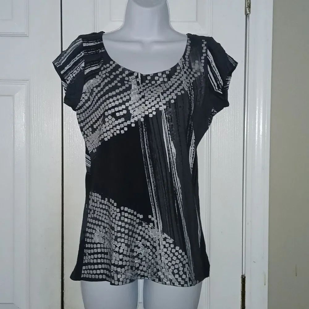 Calvin Klein black silver short sleeve top shirt Sz S NWOT